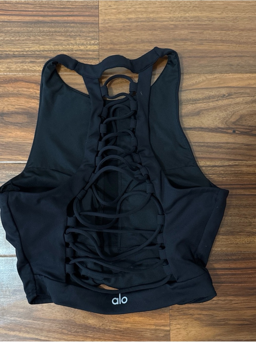 ALO Yoga Black Lace-Up Back Sports Bra